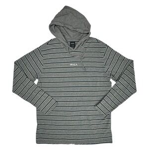 RVCA Men's XL Skate Striped Hooded Pullover Shirt Long Sleeve Gray Regular Fit